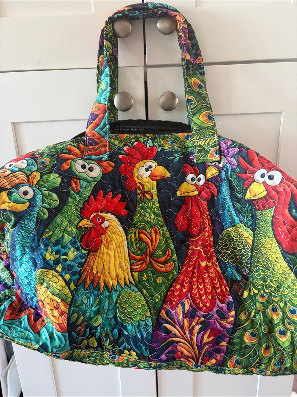 Multicolor Quilted Rooster Tote Bag - Vibrant Multi New Large 20’long by 17’tall